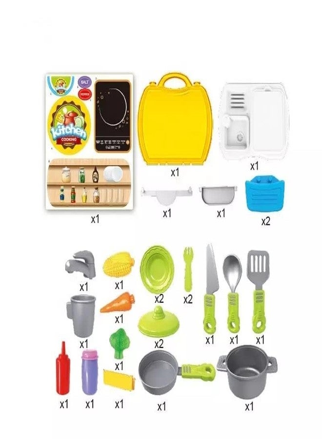 Space Enterprises Kitchen Set for Kids Girls | Plastic Suitcase | 26 Pieces | Pretend and Play | Best Birthday and Return Gift | Non Toxic | Yellow Colour - Image 5